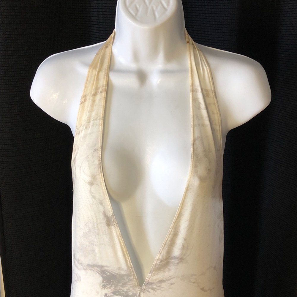 BALMAIN BEACHWEAR PLUNGING V NECK HALTER COVERUP • GOLD MEDALLION HARDWARE •Sz M - Picture 3 of 17